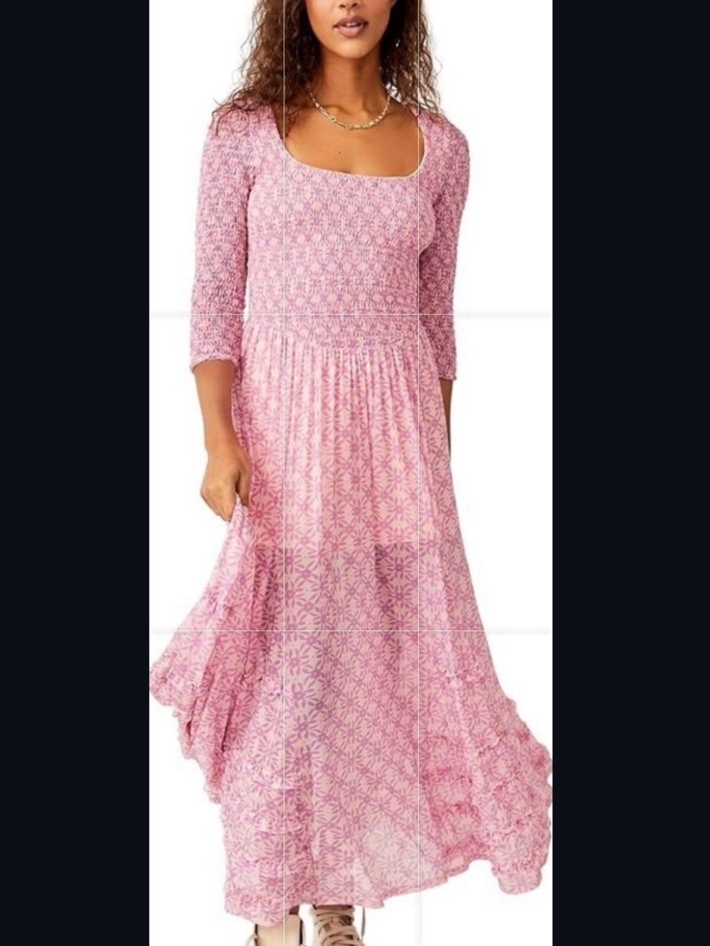 Free People Pink Floral Tiered Maxi Dress